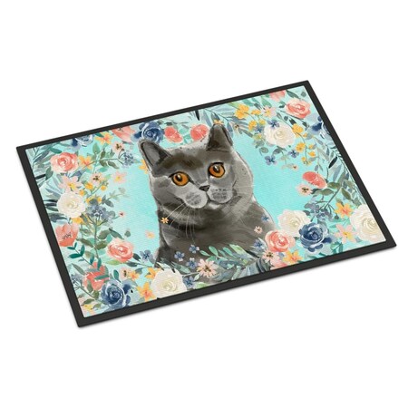 Carolines Treasures 24 x 36 in. British Shorthair Spring Flowers Indoor or Outdoor Mat CK3392JMAT